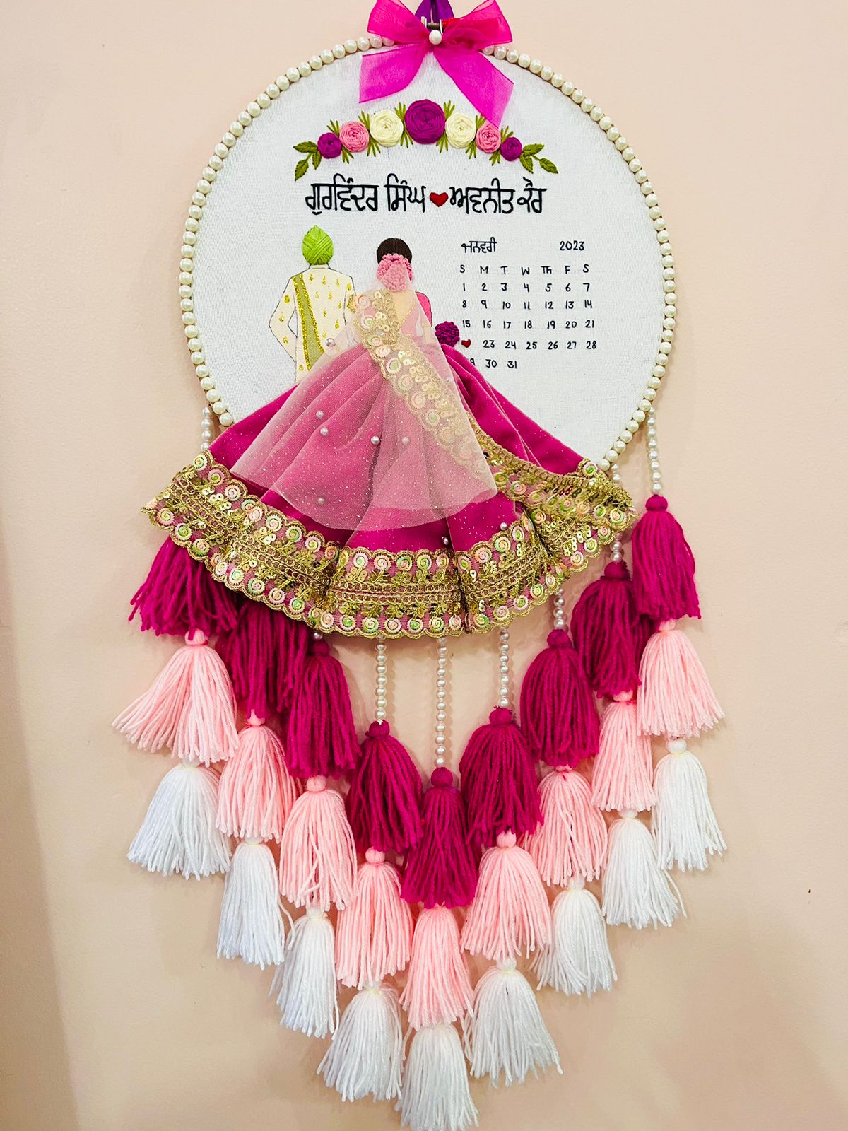 Customized Couple Embroidery Tassel Hoop Art