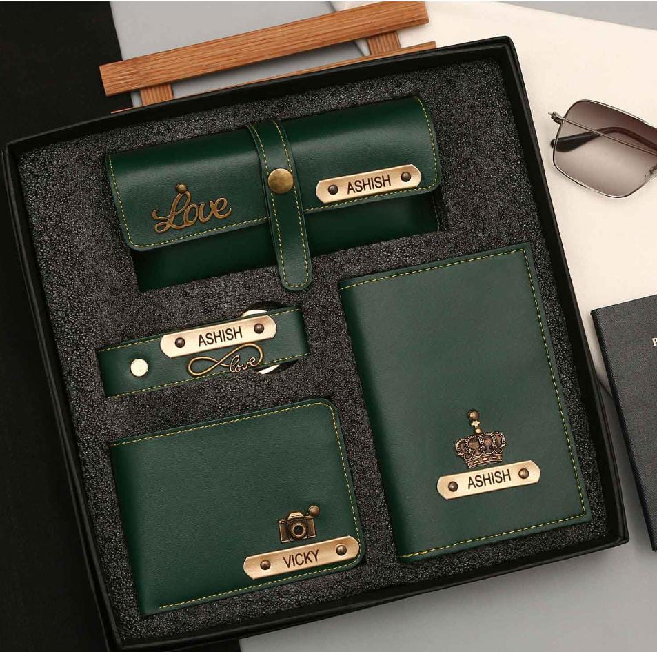 Customized Men’s Wallet, Keychain, Sunglass Holder & Passport Cover Combo