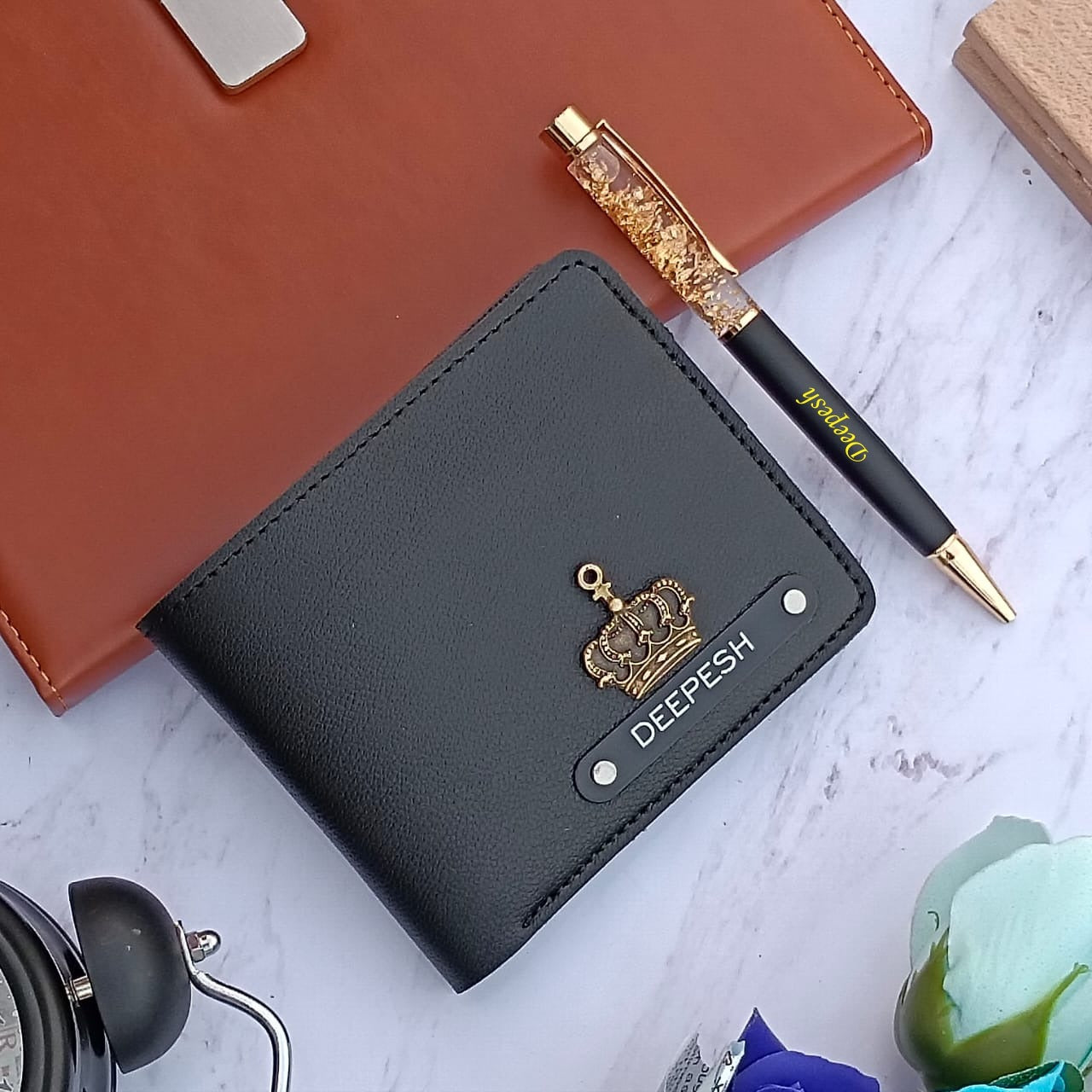 Customized Imported Leather Wallet & Pen Combo