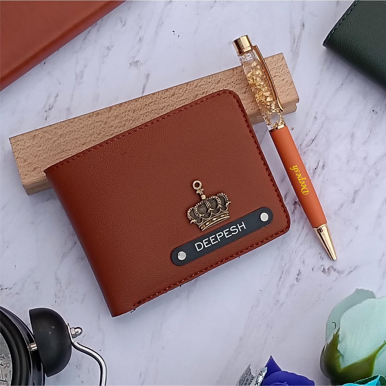 Customized Imported Leather Wallet & Pen Combo