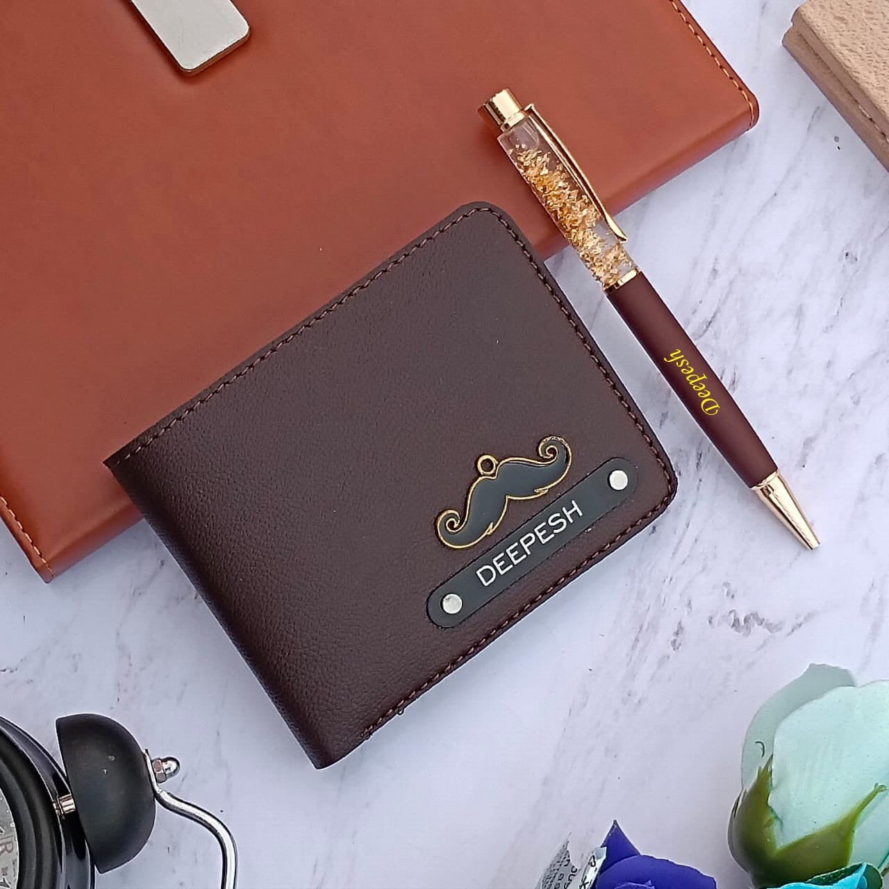 Customized Imported Leather Wallet & Pen Combo