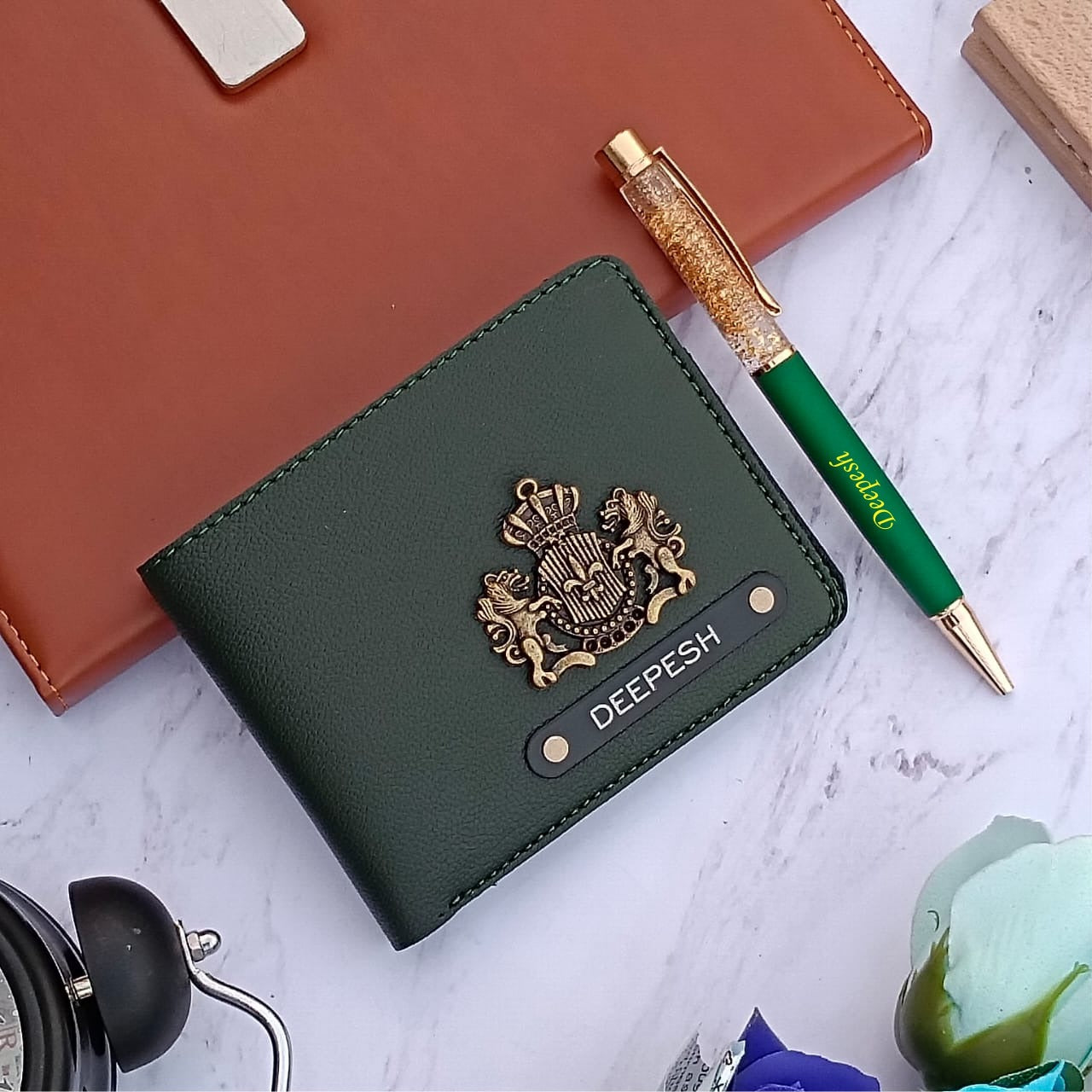 Customized Imported Leather Wallet & Pen Combo