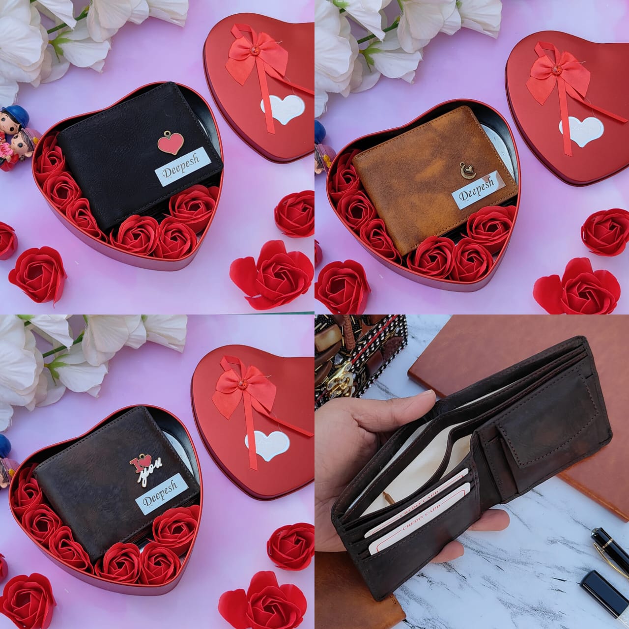 Customized Lexus wallet with heart tin box and scented flowers – Gift Sugar