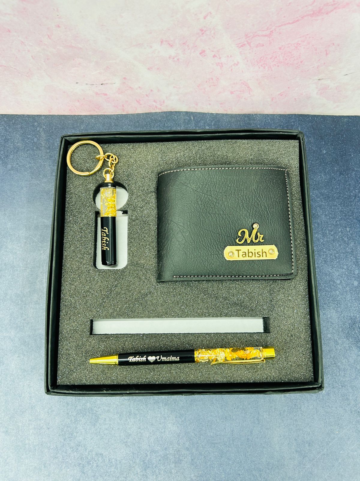 Customized Wallet Pen Keychain Men's Gift Combo