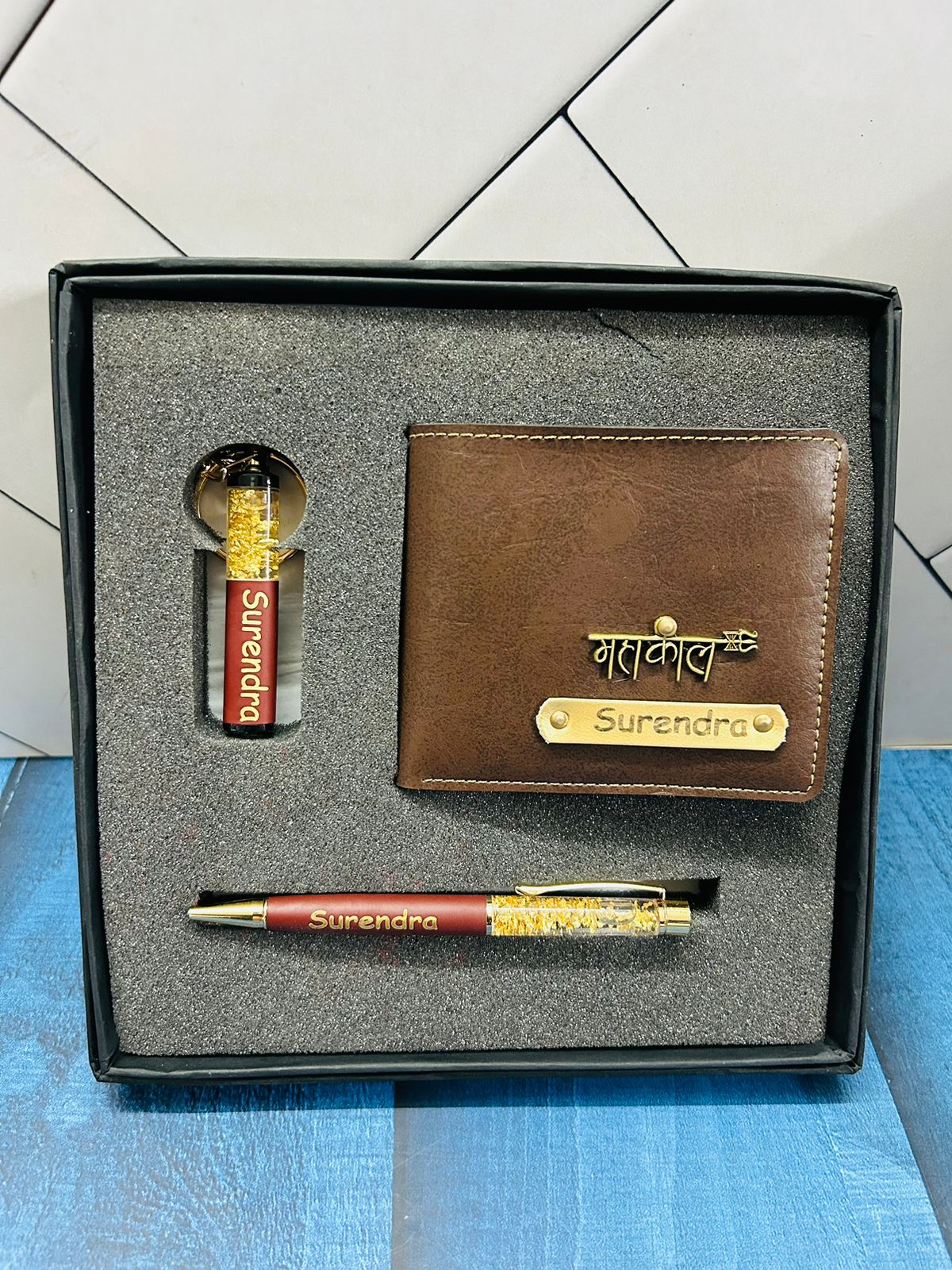 Customized Wallet Pen Keychain Men's Gift Combo