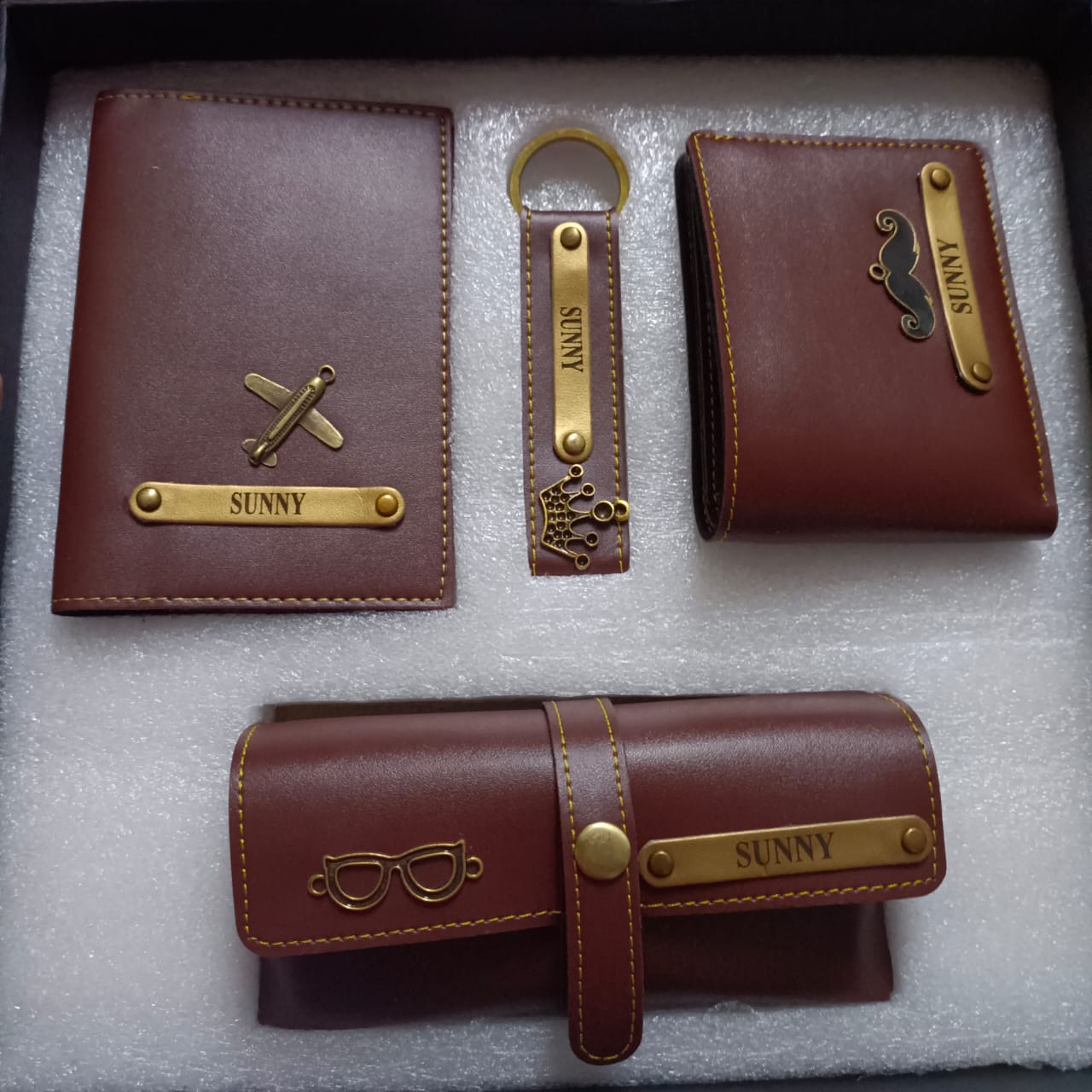 Customized Men’s Wallet, Keychain, Sunglass Holder & Passport Cover Combo