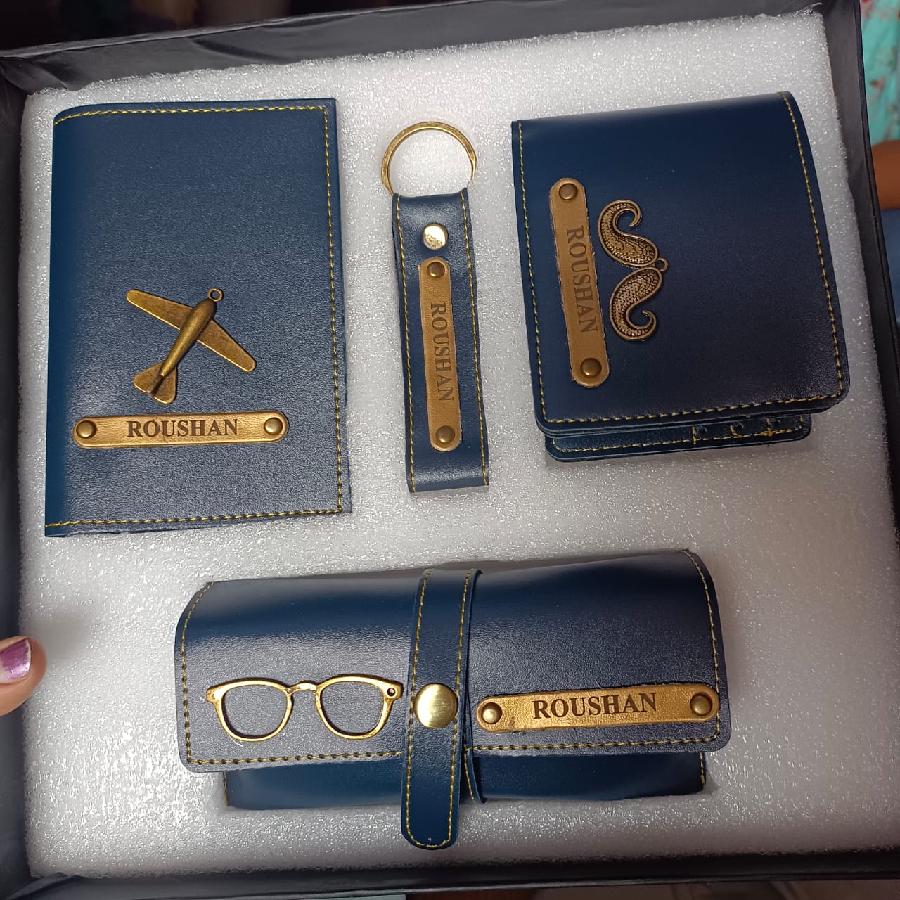 Customized Men’s Wallet, Keychain, Sunglass Holder & Passport Cover Combo