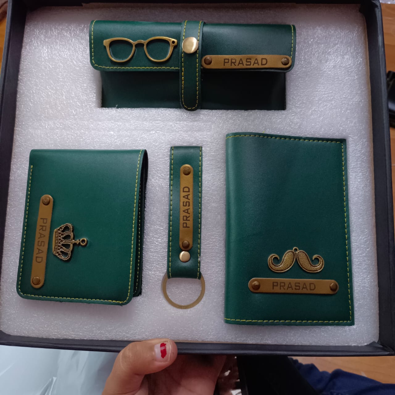 Customized Men’s Wallet, Keychain, Sunglass Holder & Passport Cover Combo