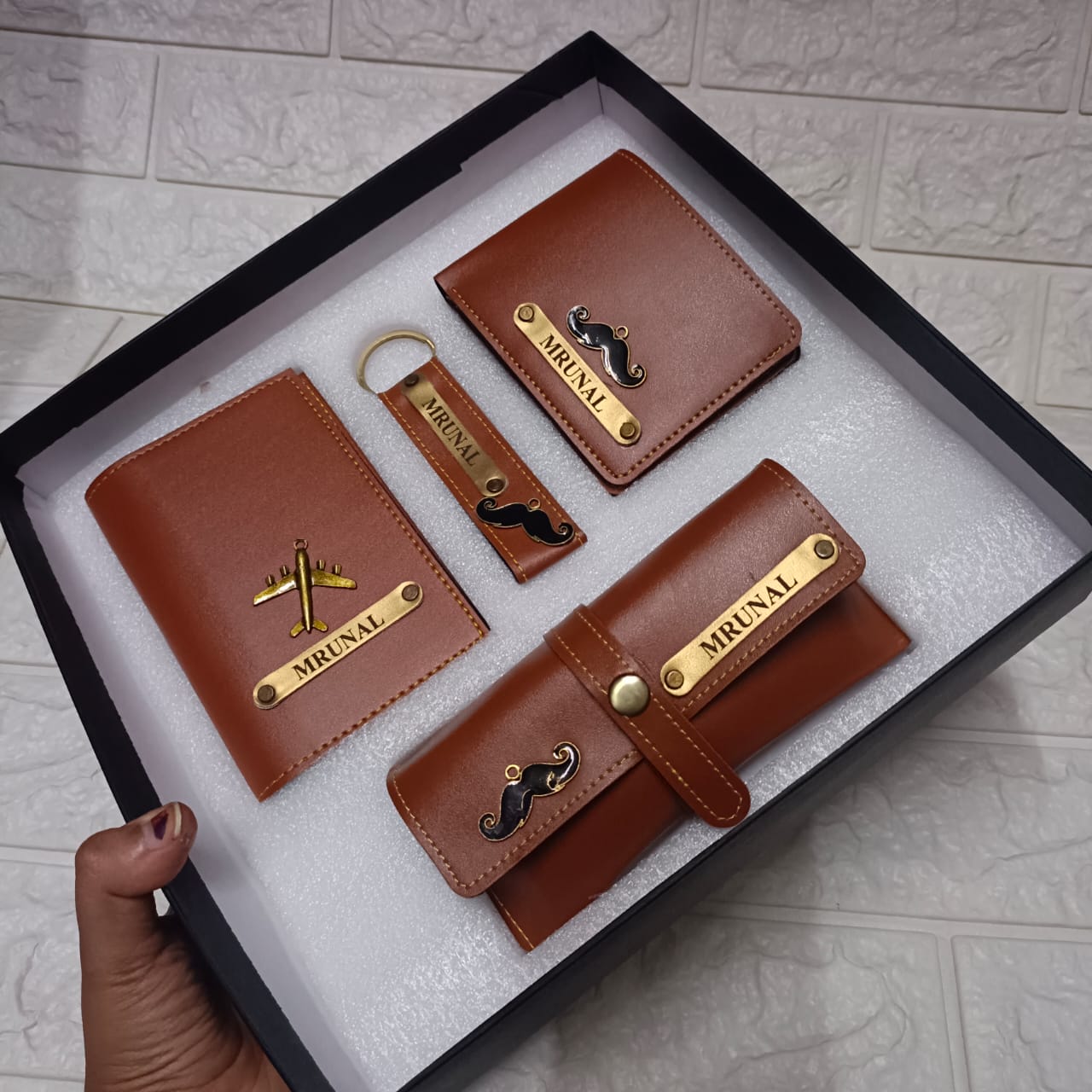 Customized Men’s Wallet, Keychain, Sunglass Holder & Passport Cover Combo