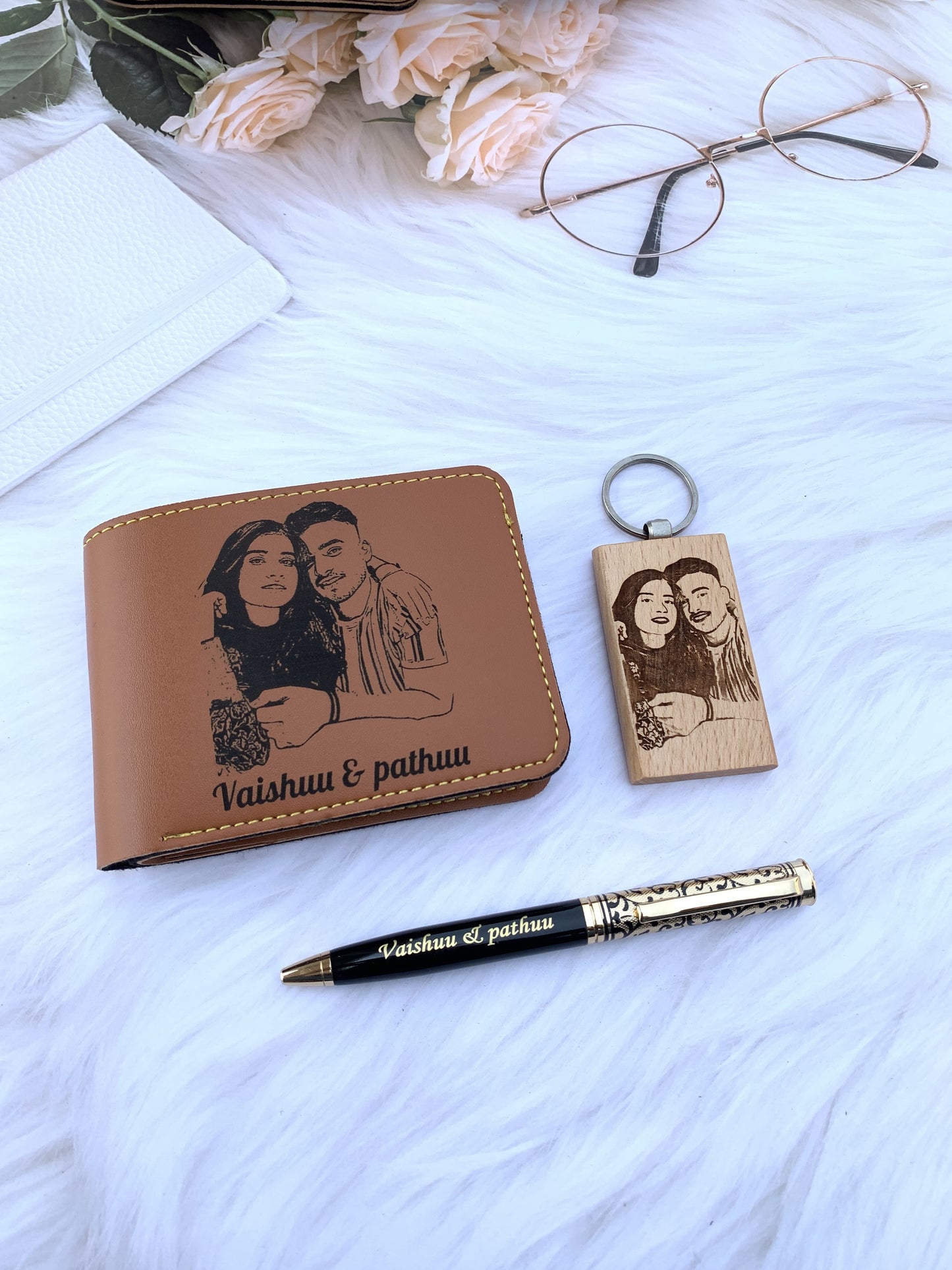 Customized Sketch Wallet Pen Keychain Combo