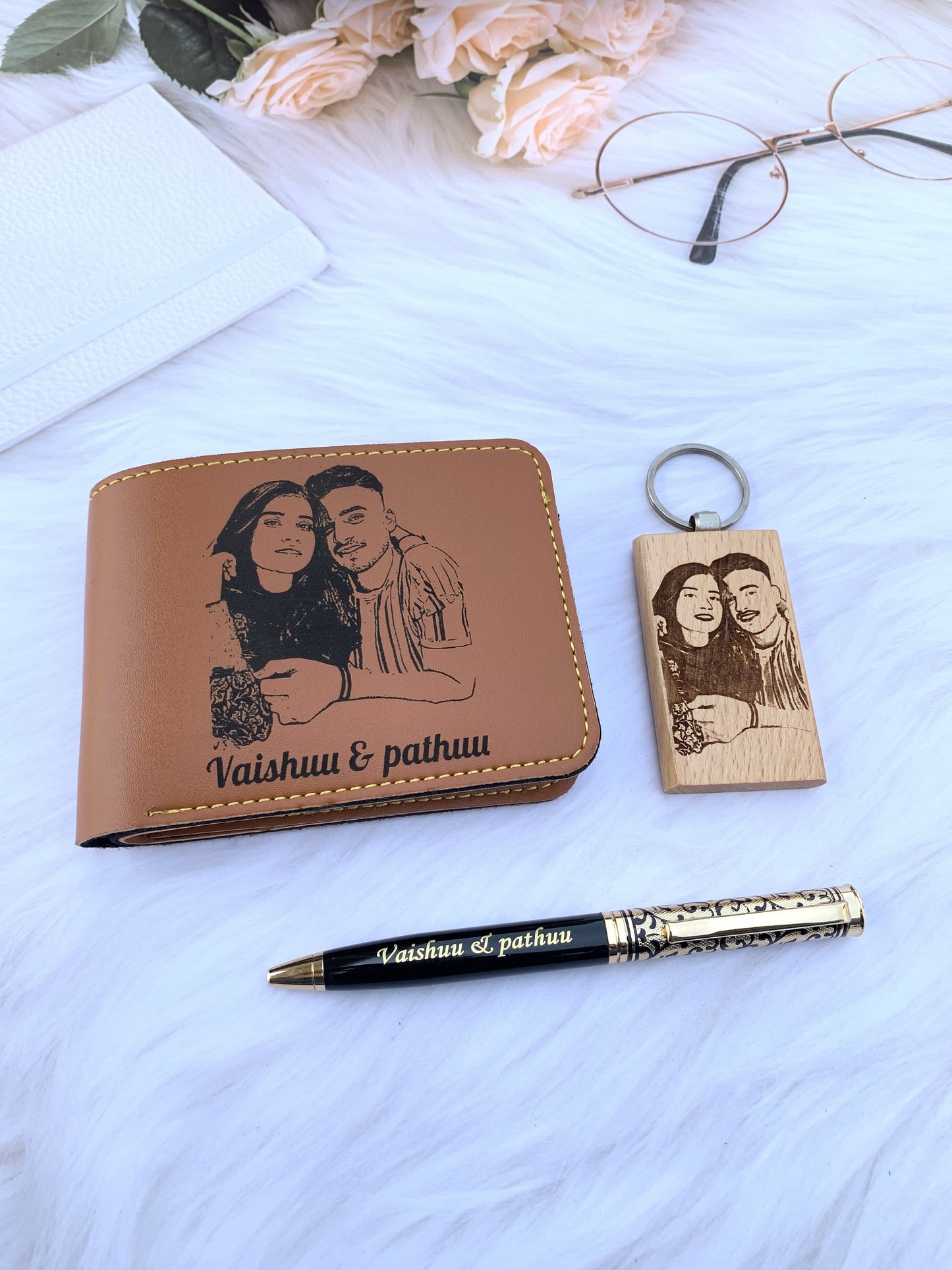 Customized Sketch Wallet Pen Keychain Combo