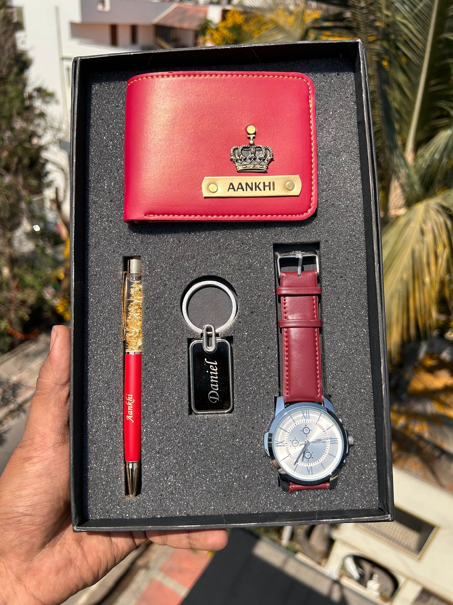 Personalized Wallet Pen keychain Watch Combo