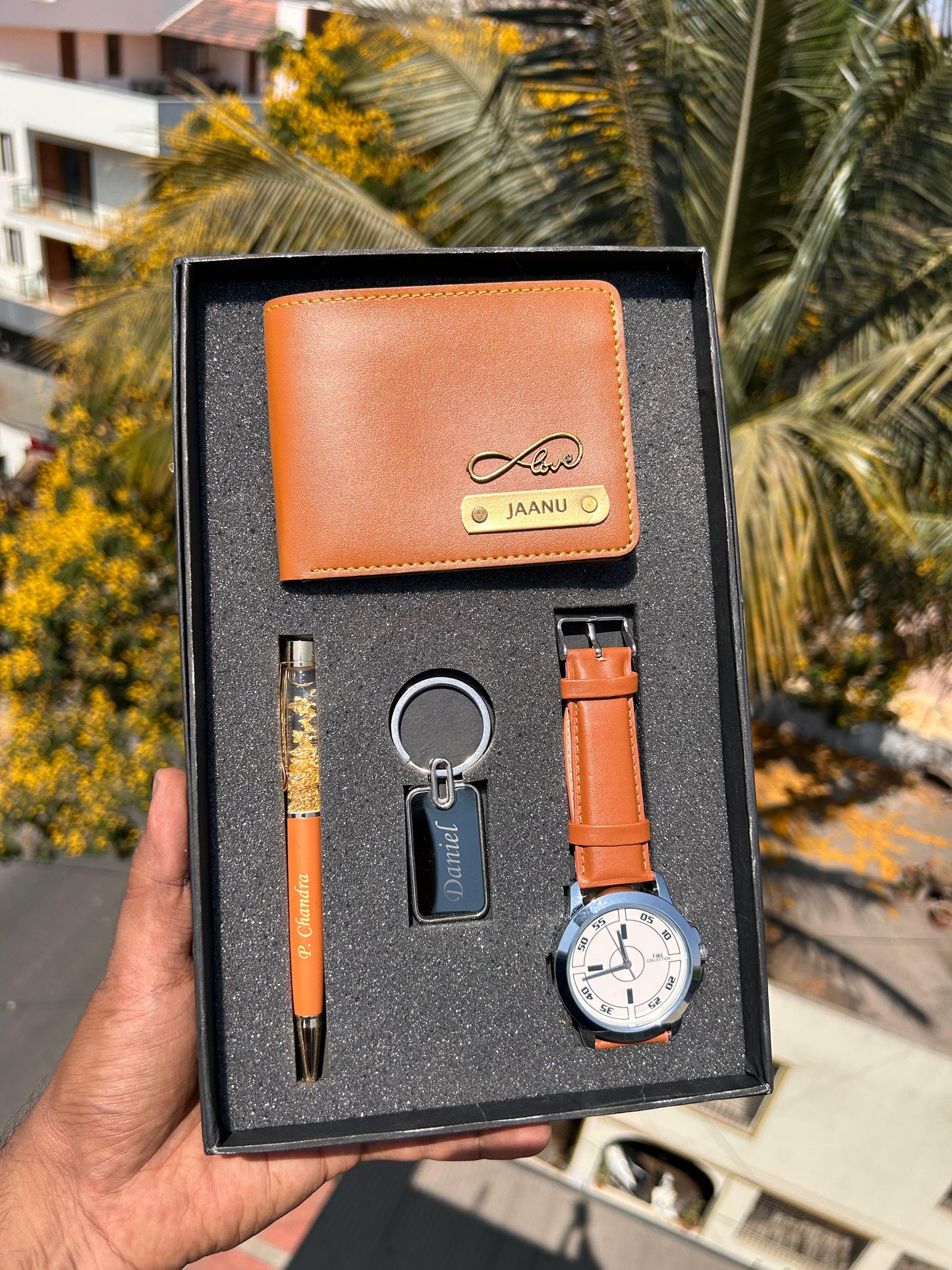 Personalized Wallet Pen keychain Watch Combo