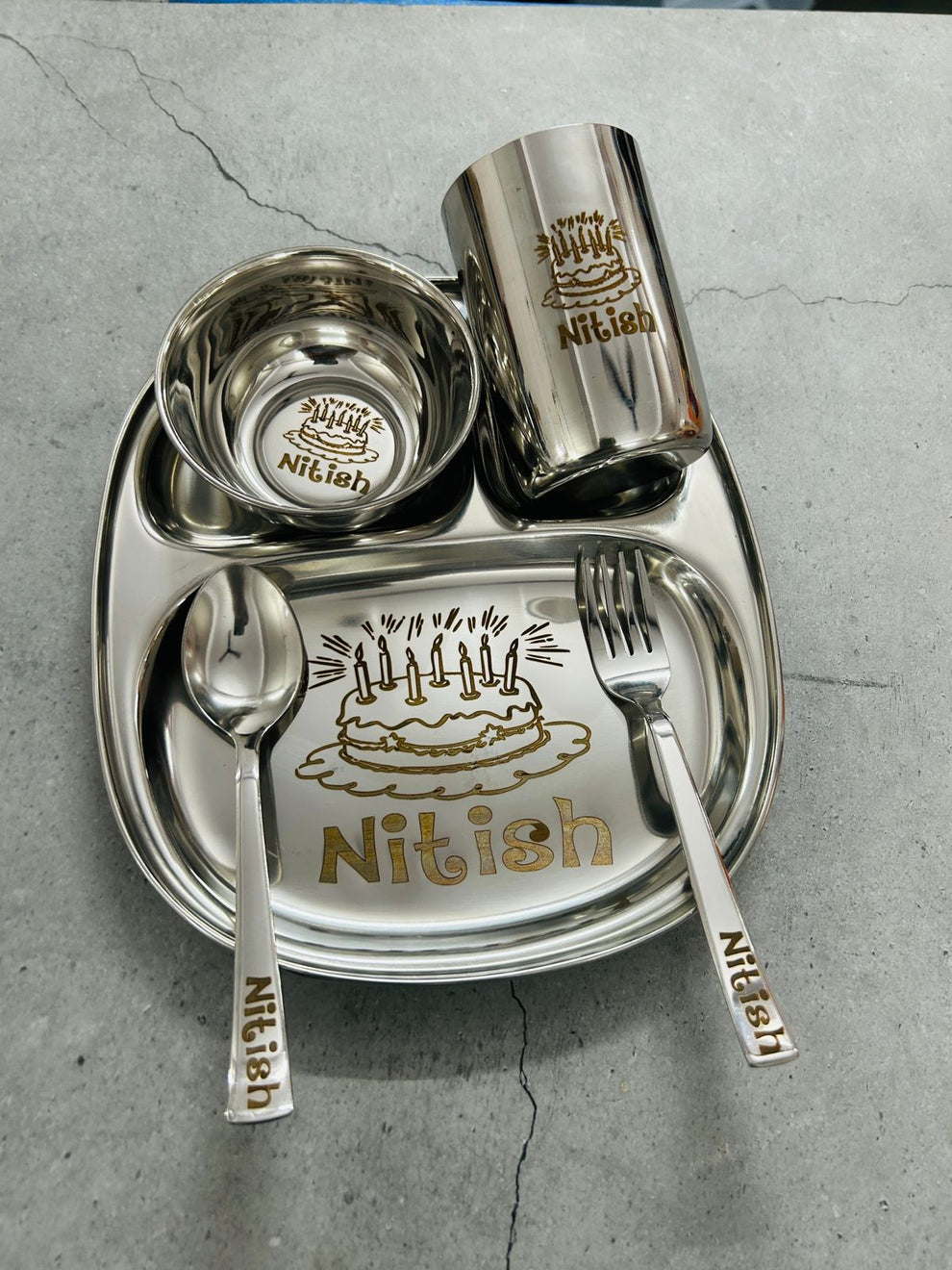 Customized 3 in 1 Steel Plate set – Gift Sugar