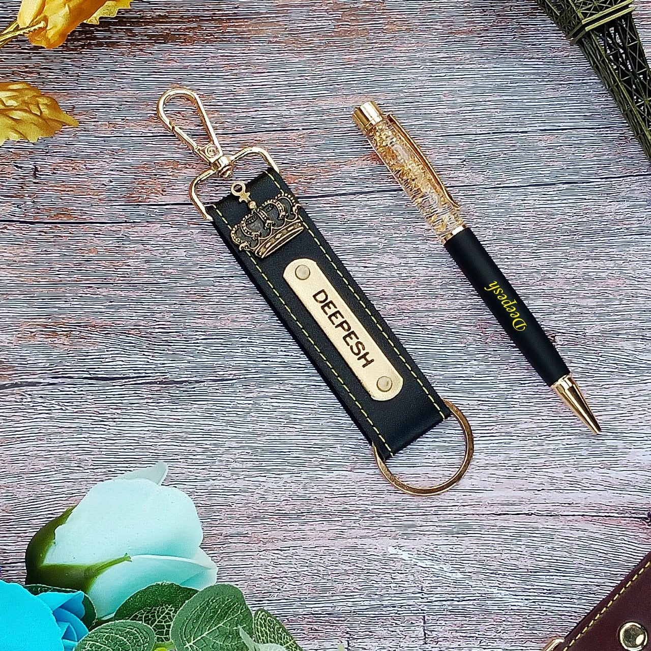 Customized Pen + leather Hook keychain combo