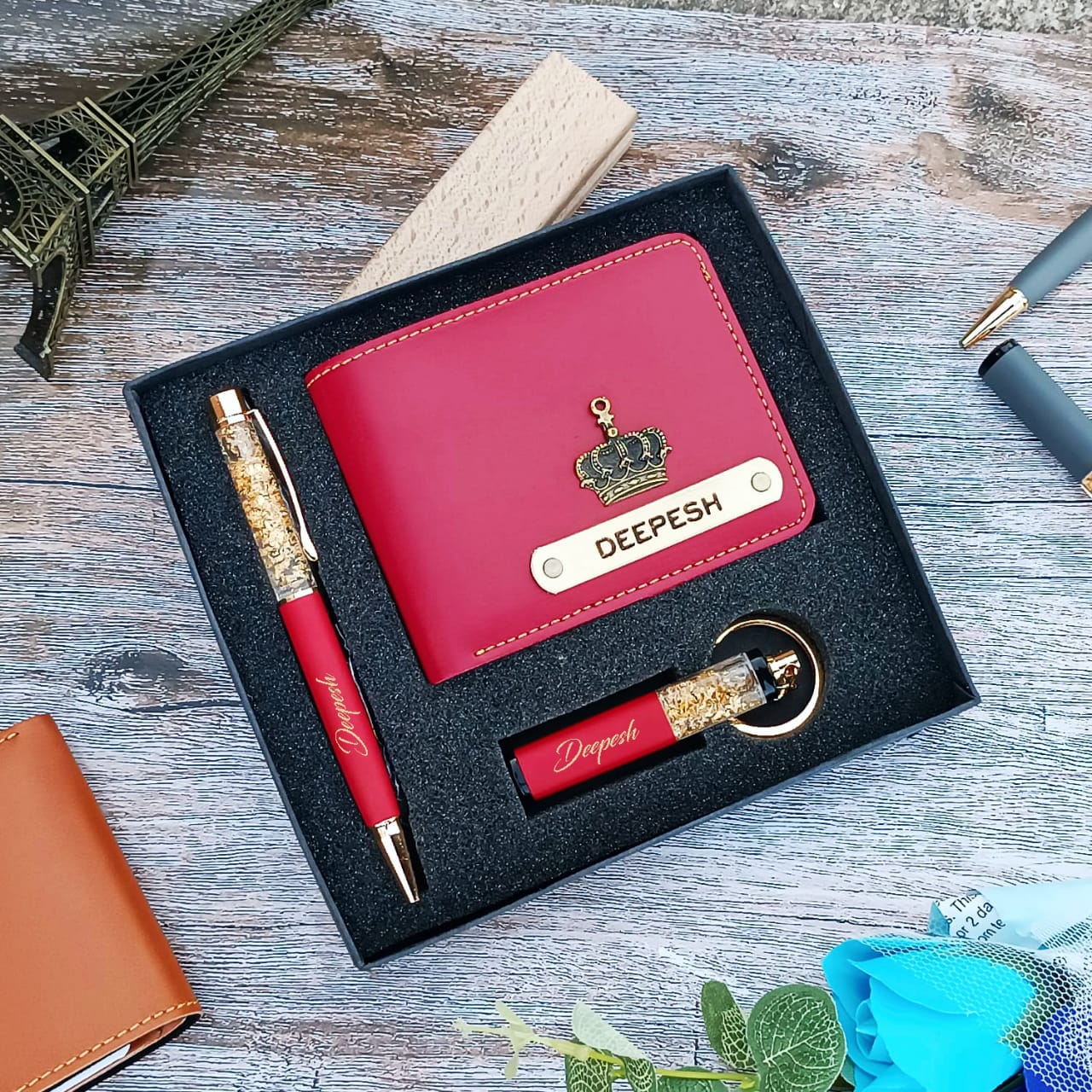 Urban Forest Men's/Women's Wallet, Pen & Keychain Gift Box Combo | Black & Yellow Leather Classic Set