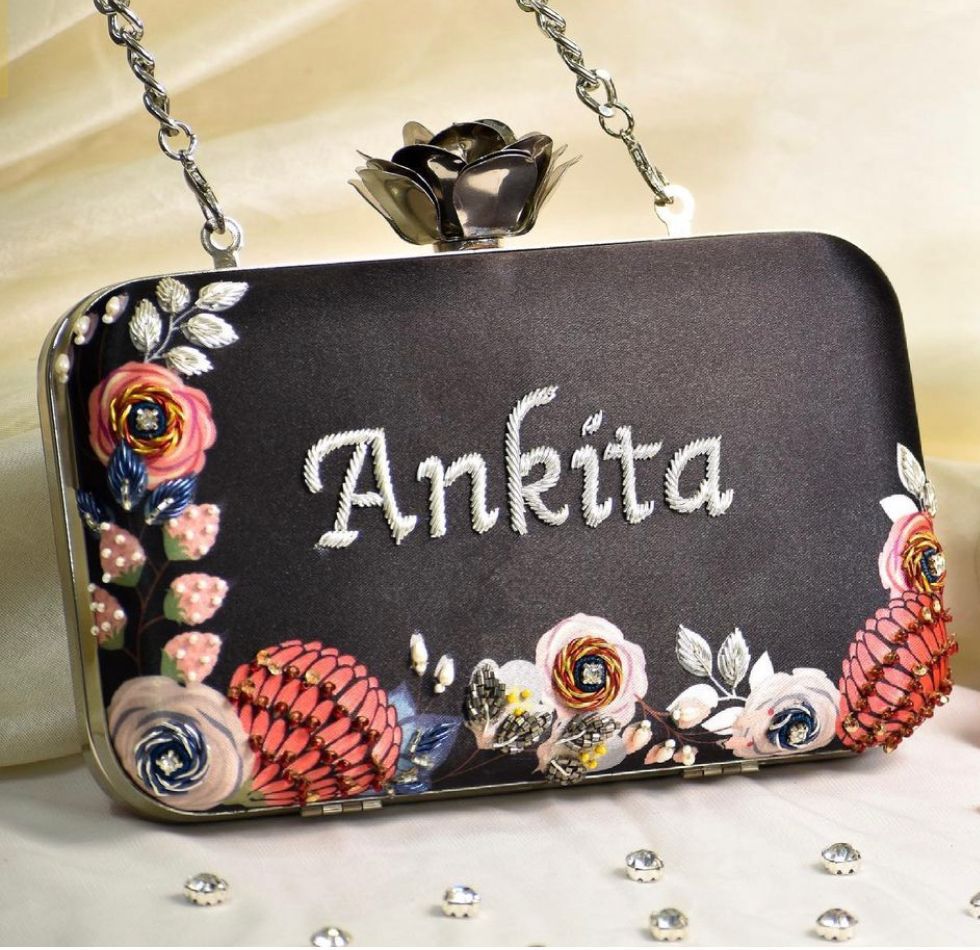 Customized Embroidery Clutch with Rose Knob