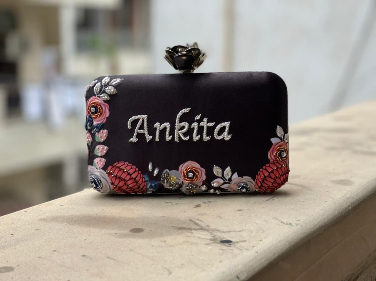 Customized Embroidery Clutch with Rose Knob