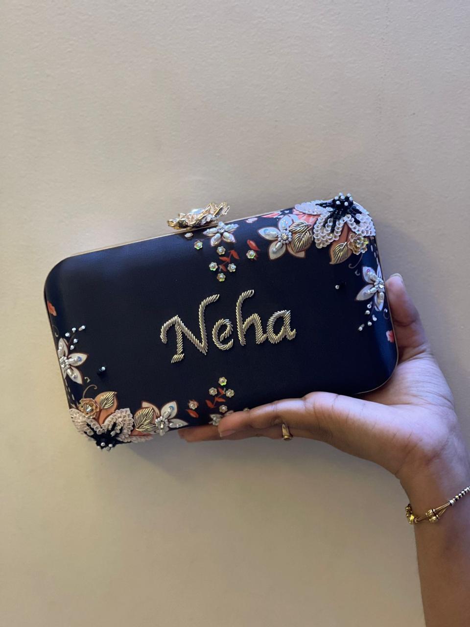 Customized Embroidery Clutch with Rose Knob