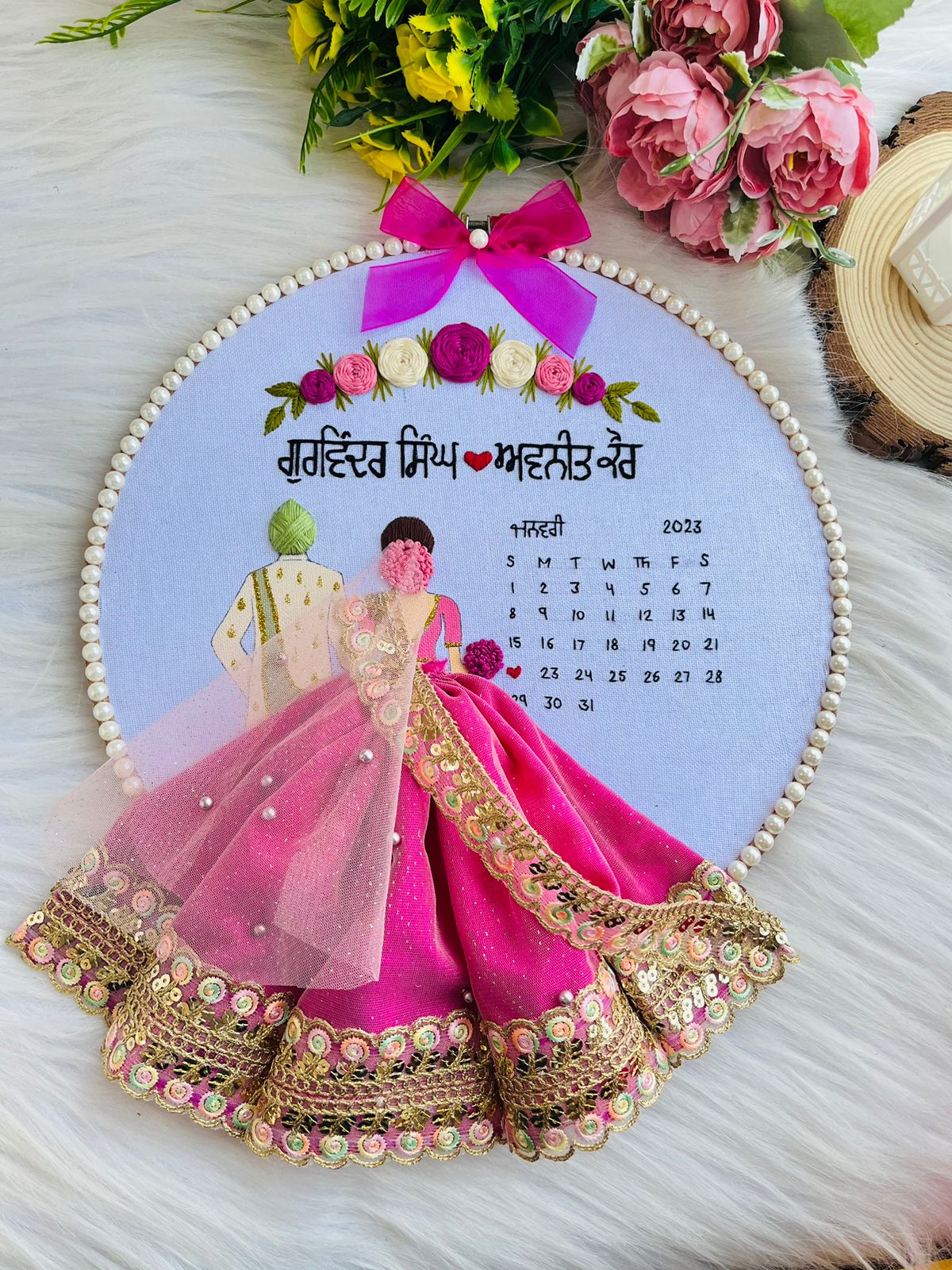 Customized Couple Embroidery Tassel Hoop Art