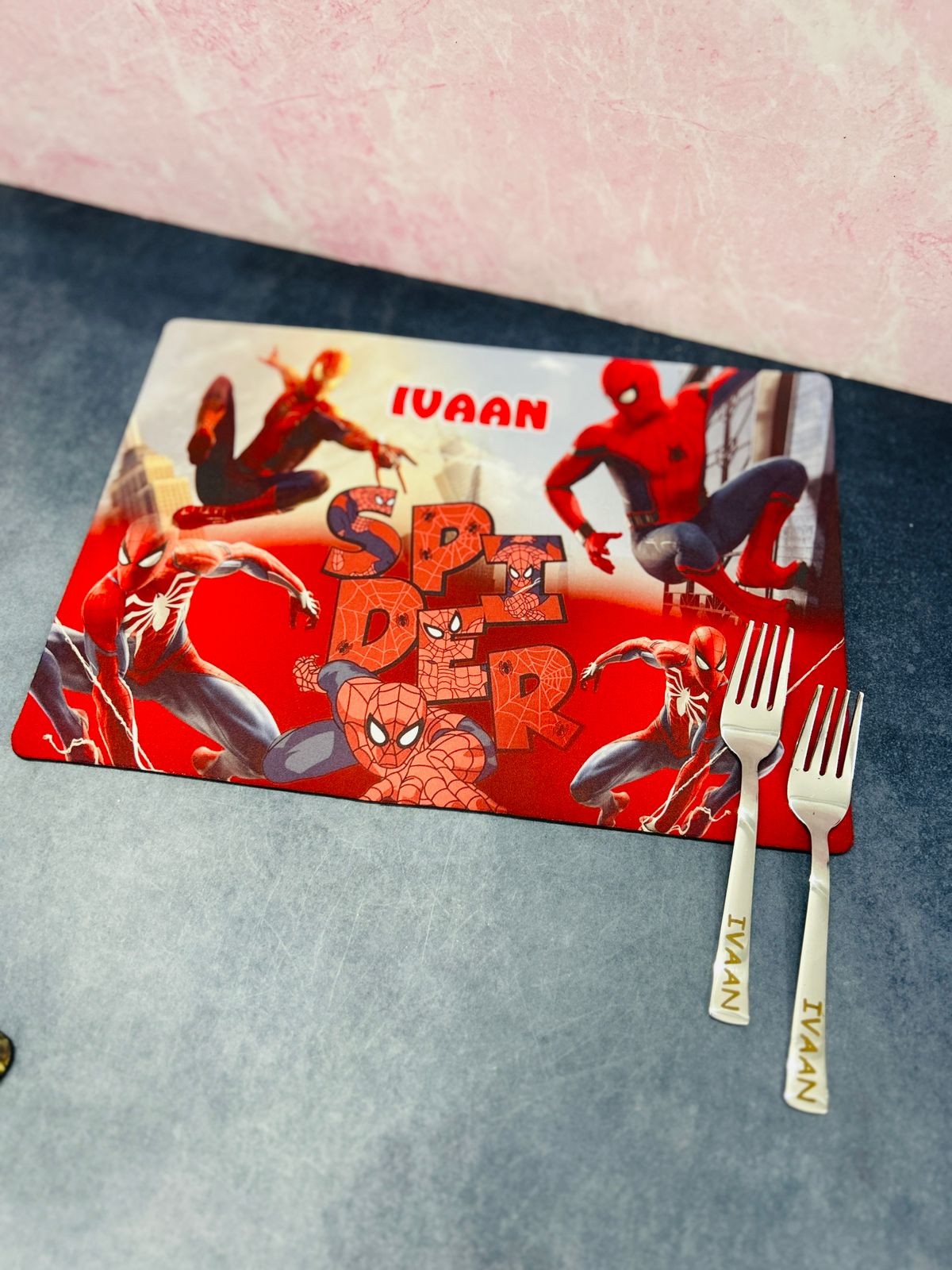 PERSONALISED TABLE MAT WITH SPOON FORK